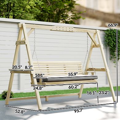 Outsunny 3 Seat Porch Swing with Cushion and Side Trays