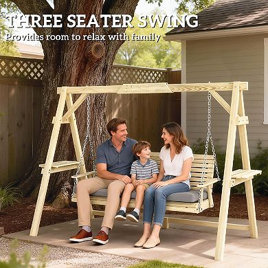 Outsunny 3 Seat Porch Swing with Cushion and Side Trays