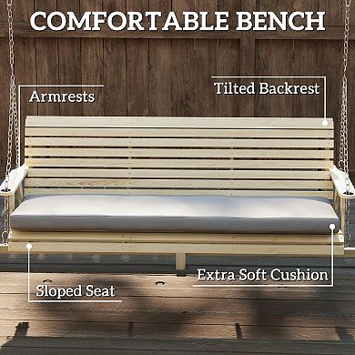 Outsunny 3 Seat Porch Swing with Cushion and Side Trays