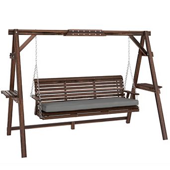 Outsunny 3 Seat Porch Swing with Cushion and Side Trays