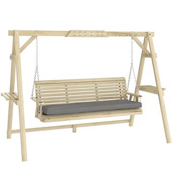 Outsunny 3 Seat Porch Swing with Cushion and Side Trays