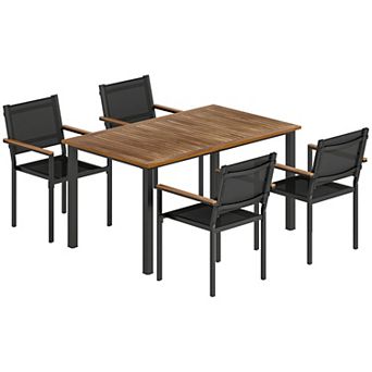 Outsunny Outdoor Dining Set for 4, Acacia Wood Table and Stackable Chairs