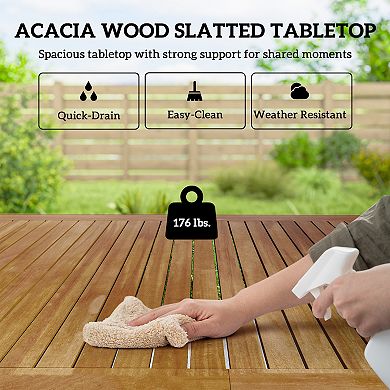 Outsunny Outdoor Dining Set for 4, Acacia Wood Table and Stackable Chairs