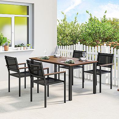 Outsunny Outdoor Dining Set for 4, Acacia Wood Table and Stackable Chairs
