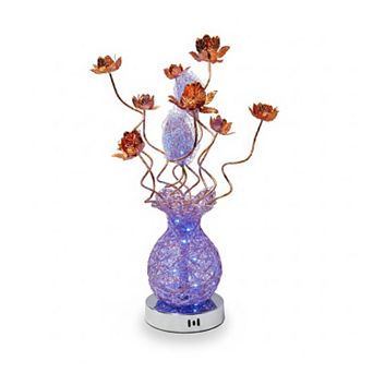 24"H Gold Vase with Pink Color-Changing LED Floral Table Lamp