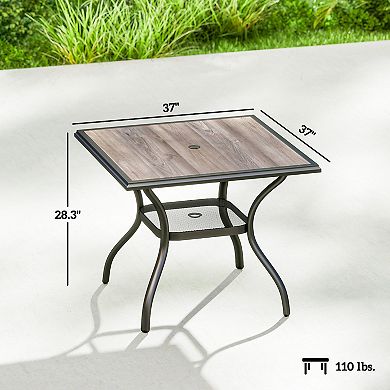 Outsunny Outdoor Dining Table, 37inch Square Patio Table with Umbrella Hole