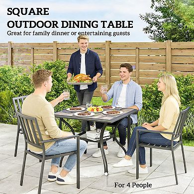 Outsunny Outdoor Dining Table, 37inch Square Patio Table with Umbrella Hole
