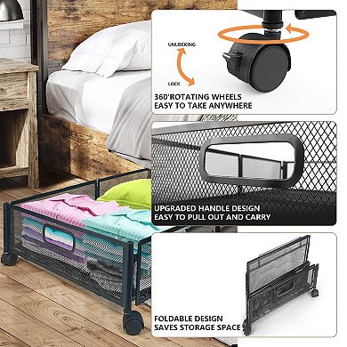 Under Bed Storage Containers with Wheels, Under Bed Organizer Drawer for Clothes, Toy, 2 Packs