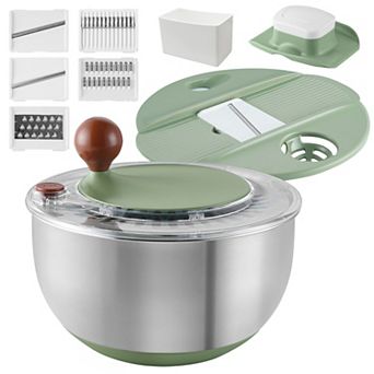 Stainless Steel Salad Spinner, 5.3-qt Lettuce Spinner with Non-Slip Base, Drain, Stop Button