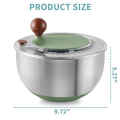 Stainless Steel Salad Spinner, 5.3 Qt Lettuce Spinner with Non-Slip Base, Drain, Stop Button