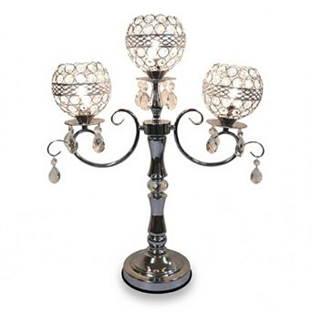 23"H Silver Ornamental Stem Triple Crystal Mesh Touch Lamp