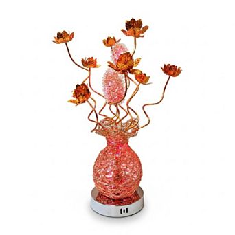 24"H Gold Vase with Red Color-Changing LED Floral Table Lamp