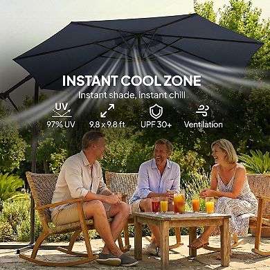 Outsunny 10 ft Offset Patio Umbrella with Cover, Cantilever Umbrella