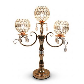 23"H Gold Ornamental Stem Triple Crystal Mesh Touch Lamp