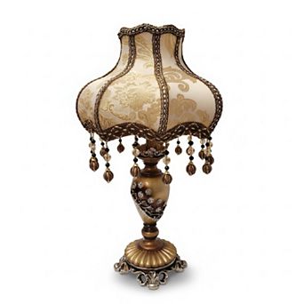 24"H Gold Patterned Vase with Floral Beaded Fringe Shade LED Lamp