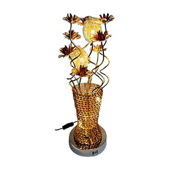 24"H Gold Vase with Metallic Floral Stem LED Table Lamp