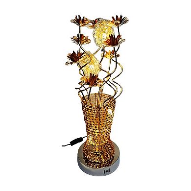 24"H Gold Vase with Metallic Floral Stem LED Table Lamp