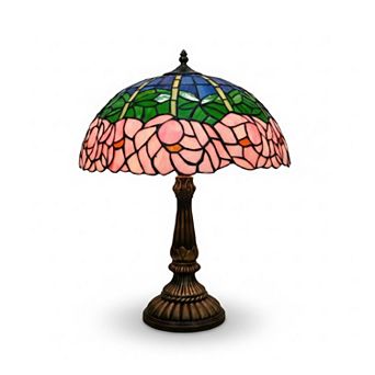 22"H Multicolor Floral Dome with Embossed Bronze Base Lamp