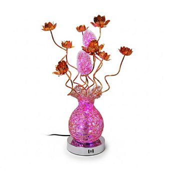 24"H Gold Vase with Purple Color-Changing LED Floral Table Lamp