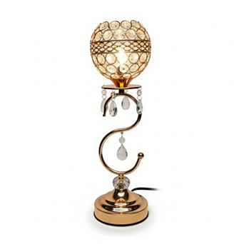 16.5"H Gold Curved Scroll Base Crystal Globe Touch Lamp