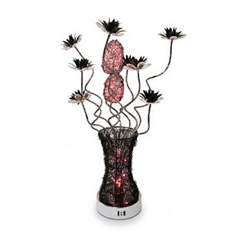 24"H Black Textured Vase with Red Color-Changing LED Floral Lamp