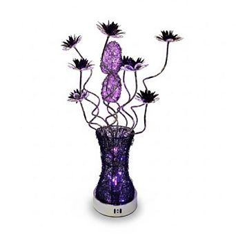 24"H Black Textured Vase with Purple Color-Changing LED Floral Lamp