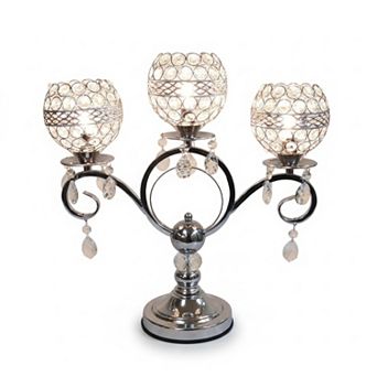 18.5"H Silver Arm Stand Triple Crystal Mesh Touch Lamp
