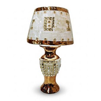 20.5"H White Glossy Vase with Gold Panel & Crystal Shade LED Lamp