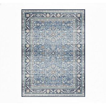 Vintage Blue 5x7 Area Rug Low-Pile Non-Slip Washable Floor Mat
