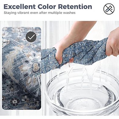 Vintage Blue 5x7 Area Rug Low-Pile Non-Slip Washable Floor Mat