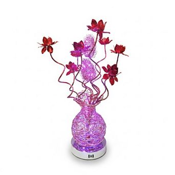 24"H Red Vase with Purple Color-Changing LED Floral Table Lamp
