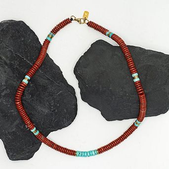 Nomadic Turquoise and Red Jasper Rope Beaded Necklace