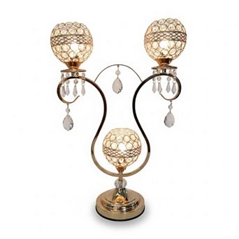 22"H Gold Triple Arm Crystal Mesh Touch Lamp