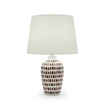 23"H White Vase with Brown Geometric Pattern Table Lamp