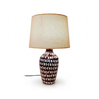 23"H Dark Brown Vase with White Geometric Pattern Table Lamp