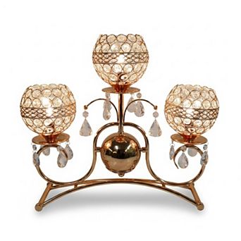 16"H Gold Artistic Frame Triple Crystal Globe Touch Lamp