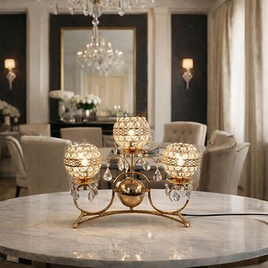 16"H Gold Artistic Frame Triple Crystal Globe Touch Lamp
