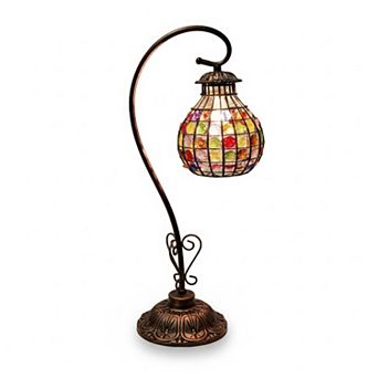 21"H Bronze Ornate Vase with Stained Glass Teardrop Shade LED Table Lamp
