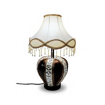 22"H Dark Brown & Silver Vase with Scalloped Fringe Shade LED Lamp
