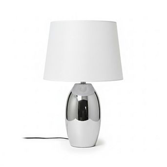 23"H Silver Chrome Vase with White Fabric Shade Table Lamp