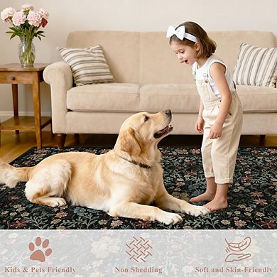 2x3 Floral Washable Entry Rug, Non-Slip Low Pile Mat for Home