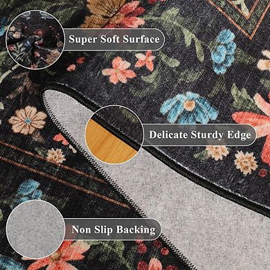 2x3 Floral Washable Entry Rug, Non-Slip Low Pile Mat for Home