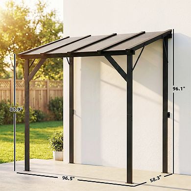 Outsunny 8ft x 5' Grill Gazebo Lean-to Pergola with Polycarbonate Roof