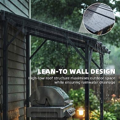 Outsunny 8ft x 5' Grill Gazebo Lean-to Pergola with Polycarbonate Roof