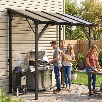Outsunny 8ft x 5' Grill Gazebo Lean-to Pergola with Polycarbonate Roof