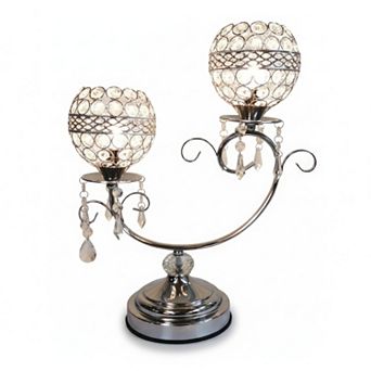 17"H Silver Arched Arm Dual Crystal Mesh Touch Lamp