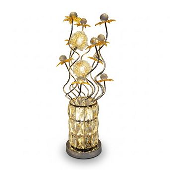 24"H Gold Faceted Vase with Metallic Floral Stem LED Lamp