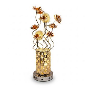 24"H Gold Faceted Vase with Artistic Floral Stem LED Lamp