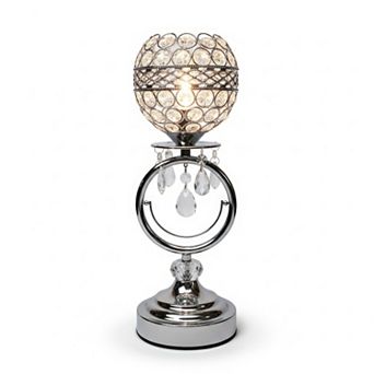 14"H Silver Ring Base Crystal Globe Touch Lamp