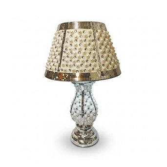 21"H Silver Mosaic Vase with Pearl Floral LED Table Lamp